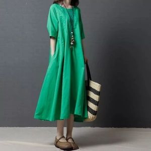 Light linen summer casual dress kaftan pockets